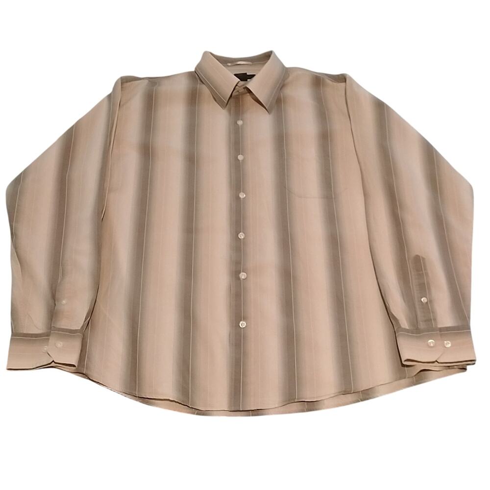 J Ferrar Shirt Men’s XL 17-17.5 Beige Gray Striped Button Down Dress Cotton